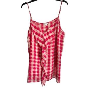 CAbi Sleeveless Tank Top Women’s Sz XL Red & White Houndstooth Ruffled Front